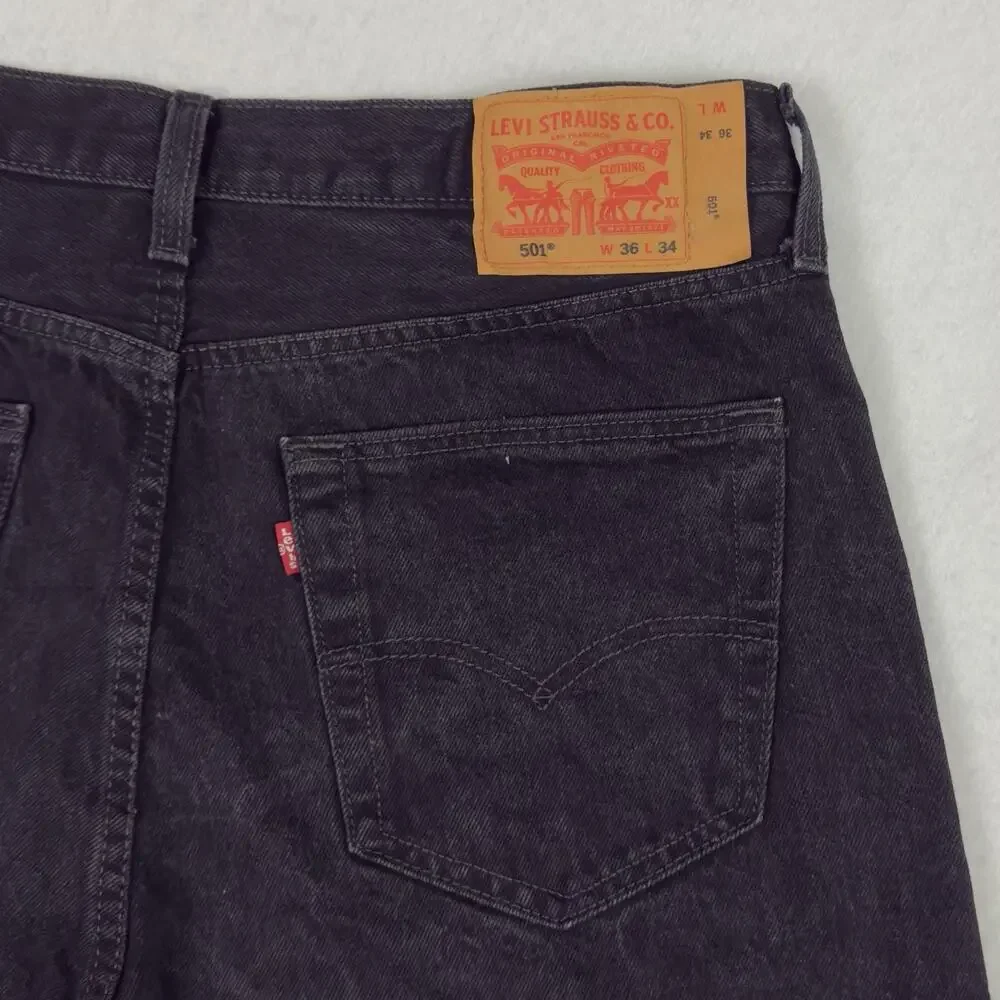 Levis 501 Jeans Mens 36X34 Black Original Fit Straight Leg Button Fly Denim